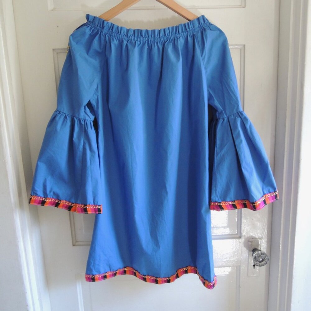 Velzera Royal Blue Embroidered Bell Sleeve Mini Dress Tunic S - Picture 8 of 10